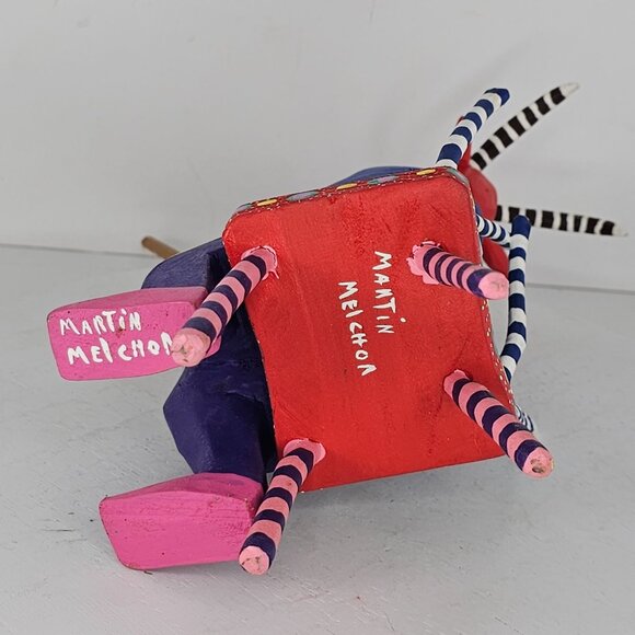 Martin Melchor Folk Art Oaxacan Alebrije Wooden Figurine Goat Fishing On Chair - Picture 7 of 8